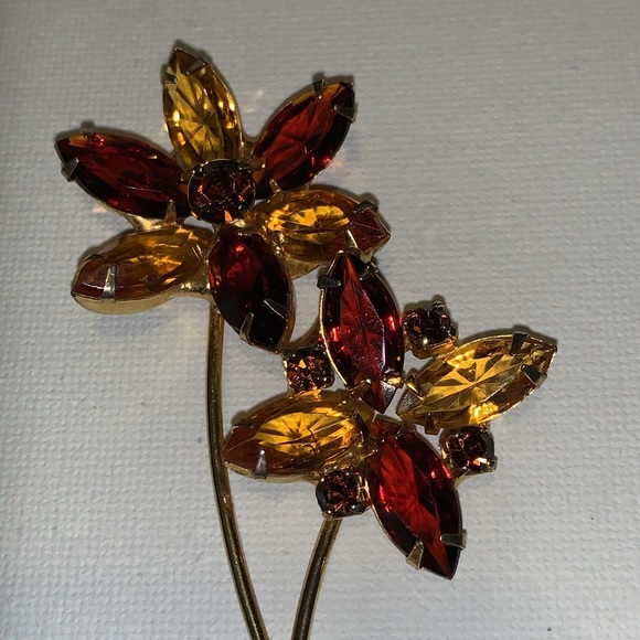 Vintage JULIANNA Topaz Rhinestone Flower Stem Brooch - Picture 9 of 12